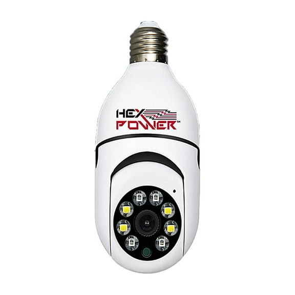 HEX Power Indoor 1080P Pan Tilt E27 Light Bulb Camera | Discreet Wireless Home Surveillance Camera with Audio Recording, Color Night Vision, Motion Sensor, and Alarm
