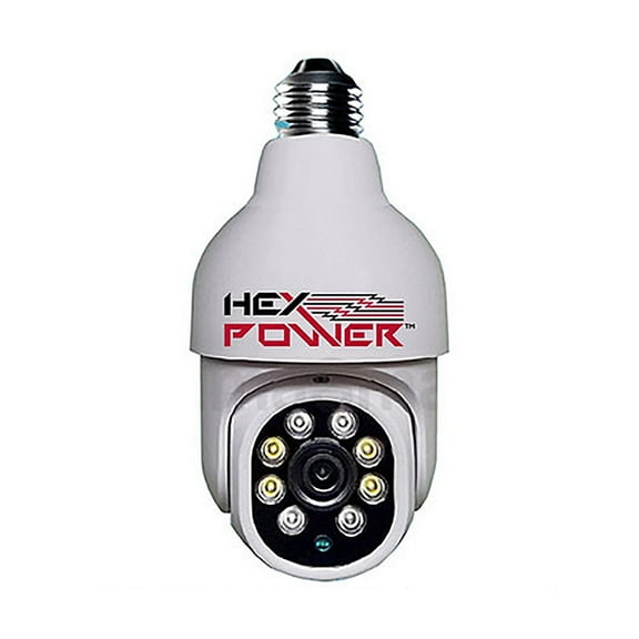 HEX Power Indoor/Outdoor 1080P Pan Tilt E27 Light Bulb Camera | Discreet Wireless Home Surveillance Camera with Audio Recording, Color Night Vision, Motion Sensor, and Alarm | 3.2" x 7"