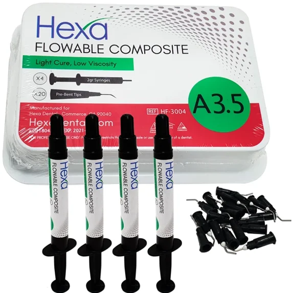 HEXA Light-Cure Flowable Composite – A3.5 Shade, 4 Syringes (2g Each ...