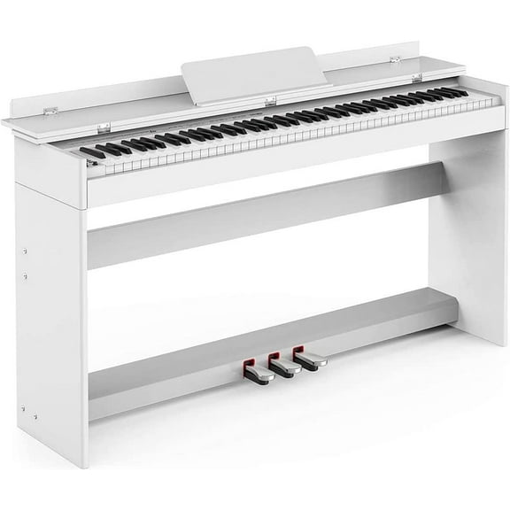 HEXANT 88-Key Weighted Digital Piano, Full-Size Semi-Weighted Upright Flip Electric Keyboard Piano with 3 Pedal and Multi-Functional Keyboard for Beginne(without Bench,White)