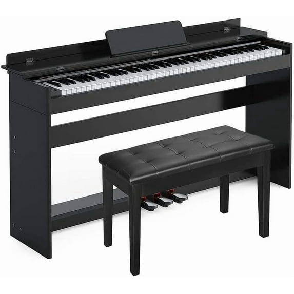 HEXANT 88-Key Weighted Digital Piano with 3 Pedal, Bench & Multi-Functional Keyboard, Black