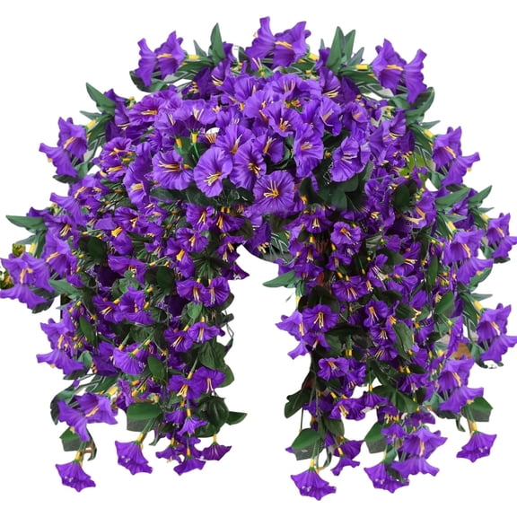HEXBOOYOO 2025 New Arrival 1Pc Artificial Fake Hanging Flowers Plants for Outdoor Outside Decoration Faux Silk UV Resistant Realistic Morning Glory Trailing Vines for Home Porch Patio Balcony