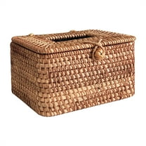 HEXBOOYOO 2025 New Arrival Rattan Tissue Box Cover Rectangular with Hinged Top Lid and Bead, Boho Woven Facial Napkin Holder, Decorative Napkin Dispenser Holder organizer for Dresser Bathroom Decor