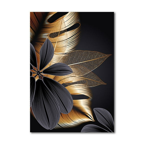 HEXBOOYOO 2026 Ornament Hooks Modern Abstract Gold Black Leaves Wall Art Decor Canvas Painting Pictures Artwork Home Decor for Living Room Dining Room Bedroom