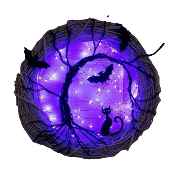 HEXBOOYOO Fall Wreaths Halloween Decorations Bat Wreath Holiday Atmosphere for Front Door Wall Decoration (40cm) - 2025 New Arrival🔥