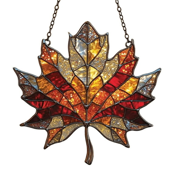 HEXBOOYOO Maple Leaf Suncatcher, Acrylic Stained Glass Window Hanging, Maple Leaves Fall Ornaments Fall Leaf Decorations Window Wall Hanging Ornament for Thanksgiving Autumn Party Supplies - 2025 New