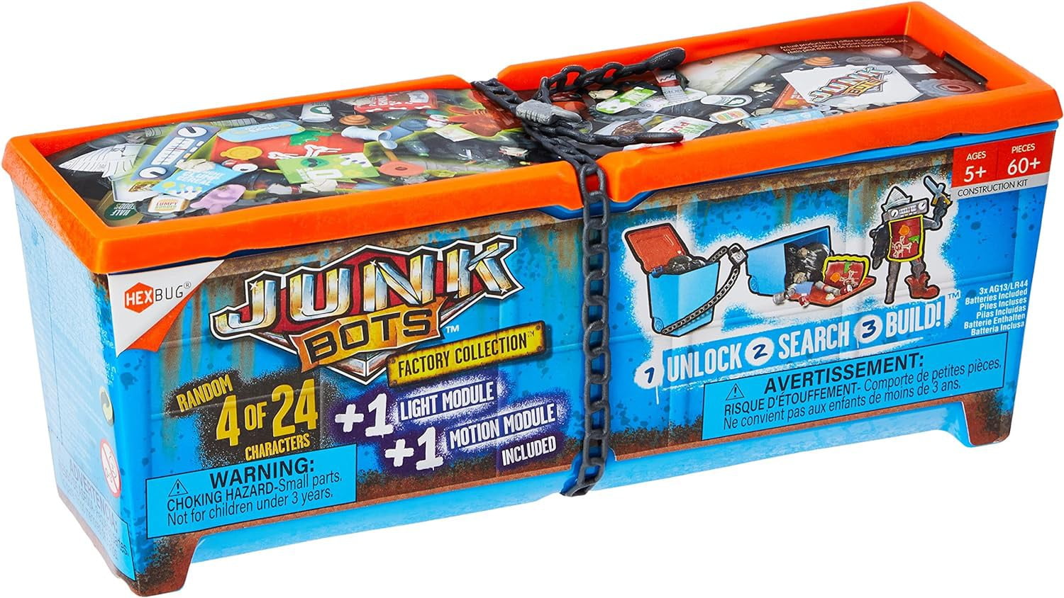 HEXBUG JUNKBOTS Factory Collection Industrial Dumpster, Surprise Toys in Every Box LOL with Boys and Girls, Alien Powered Toys for Kids, 60+ Pieces of Action Construction Figures, for Ages 5 and Up