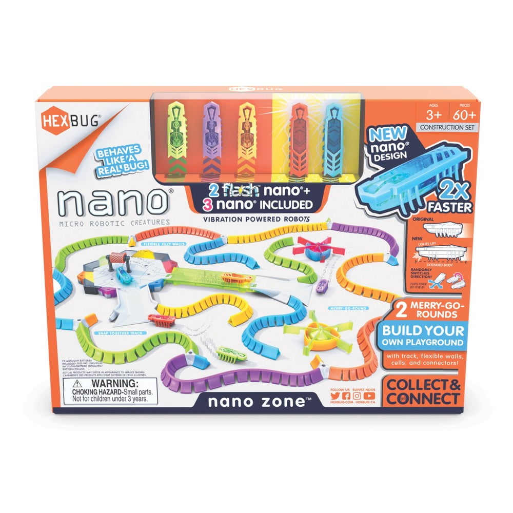 HEXBUG Nano Zone, Sensory Toys for Kids \u0026 Cats with Over 60 Pieces \u0026 5 Nano Bugs, STEM Kits \u0026 Mini Robot Toy for Kids Ages 3 \u0026 Up, Batteries Included