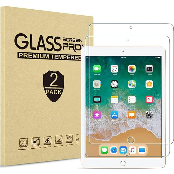 2 Pack iPad 9.7 Screen Protector 2018/2017, Tempered Glass Screen Film Guard for iPad 9.7 Inch 6th / 5th Generation, iPad Pro 9.7 2016, iPad Air 2 2014 / iPad Air 2013