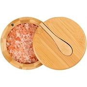 Bamboo Salt Box with Spoon, Salt cellar Salt keeper Spice Storage Box Condiment Pot Sugar Bowl with Swivel Magnetic Lid, Kitchen Spice Cellars Container for Salt, Pepper, Seasonings, Spice
