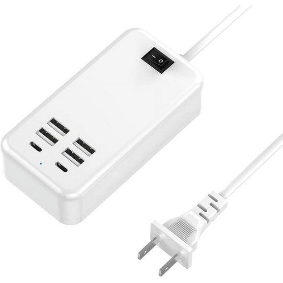 ZGDong USB C Charger Station, 6 Ports USB Charging Station, Multi USB Charging Station Compatible with iPhone/Samsung/Tablet and Other Multiple Devices, Power Strip with ON/Off Switch