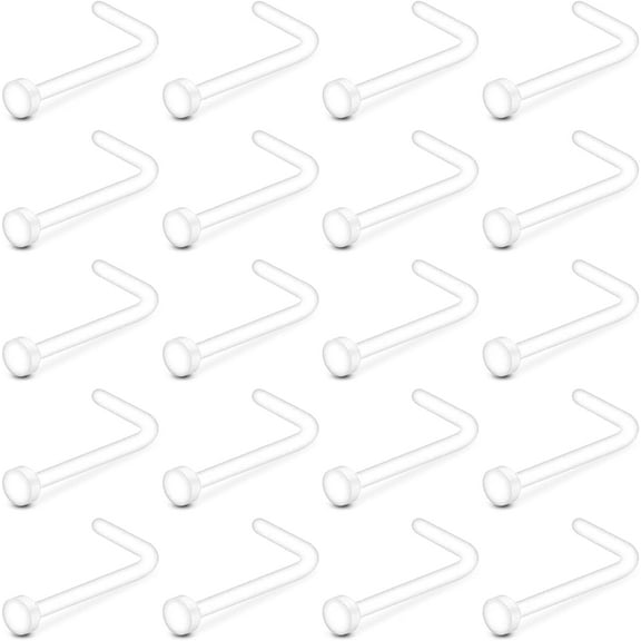 HEXINGMC Unisex Hypoallergenic Acrylic L Shaped Stud Nose Ring, Plastic, Clear, 20 Piece