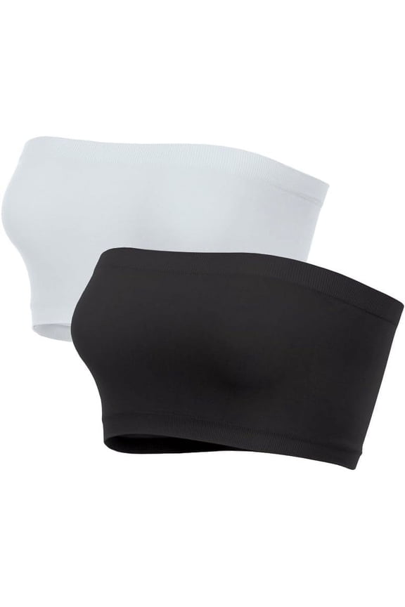 HEXINGMC XS Strapless & Seamless Bandeau Bra, White/Black (2 Pack)