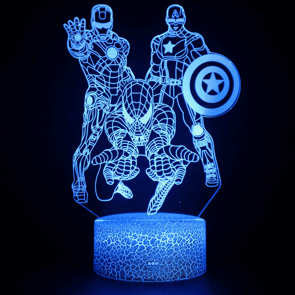 HEXNNHA 3D Night Light for Kids, The Avengers Heroes 3D Illusion Lamp with Remote & Smart Touch 16 Changeable Colors for Children's Room Decoration Christmas Birthday Gift MW525-048