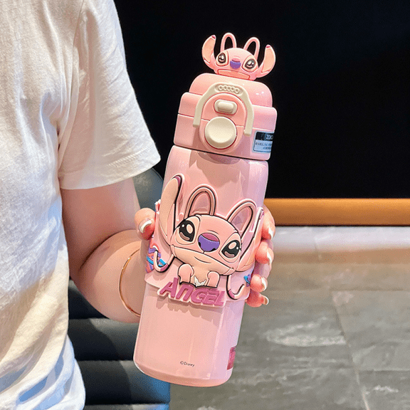 HEXNNHA Cartoon Stitch 316 Stainless Steel Kids Water Bottle, 500ml Leakproof Insulated Tumbler with Straw, Portable Large Capacity Thermos for School, Travel, Outdoor QH91-035