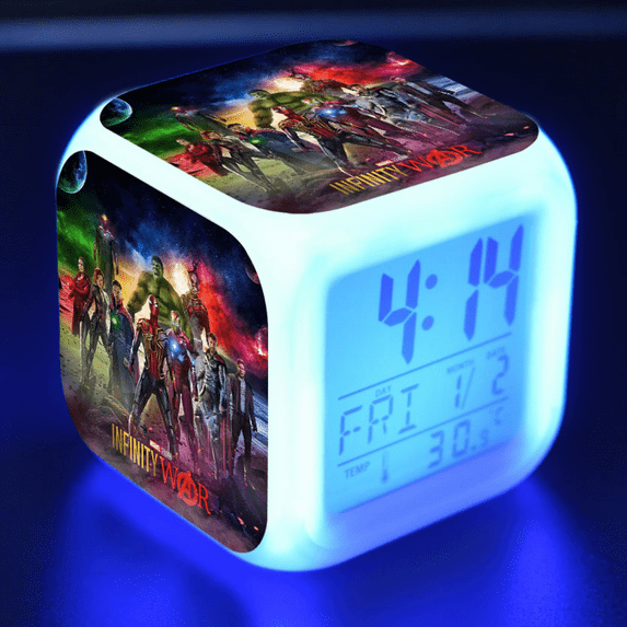 HEXNNHA LED Alarm Clock Avengers Superheroes Pattern Creative Desk Table Clock Glowing Electronic Colorful Digital Clock for Unisex Adults Girl Boy Kids Children Toy Birthday Present Gift MW525-372