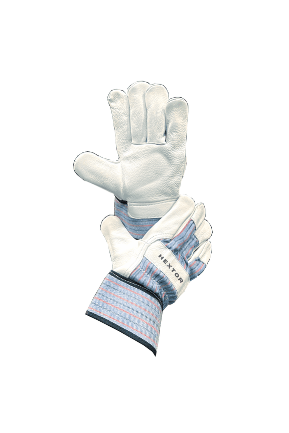 RIGGER PRO Premium Cow Grain Leather Rigger Gloves with Striped Cotton Back, Rubberised Safety Cuff, Heavy Duty Work Gloves for Construction, Warehouse & Industrial Use