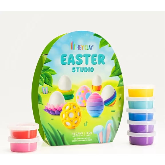 HEY CLAY Fat Brain Toys Easter Studio, Easter Themed Arts & Crafts Air Dry Clay Kit for Kids Ages 6 to 11