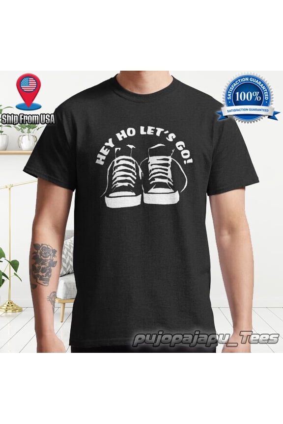 HEY HO LET'S GO Classic logo american funny cotton T shirt SIZE S-5XL