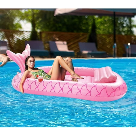 HEY! SPLASH Inflatable Pool Floats, Extra Large Tanning Pool Water Lounge, Pool Sunbathing Lounger Tanning Bed Mat with Cupholder, Swimming Pool Float Blow up Pool Floatie Toys for Adult