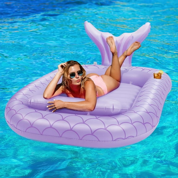 HEY! SPLASH Inflatable Tanning Pool Lounger Float, 70.9"*46.7" Inflatable Ride-ons Pool Rafts Swimming Pool Float, Summer Beach Party Swimming Floaty Bed Floatie Pool Toys, Purple