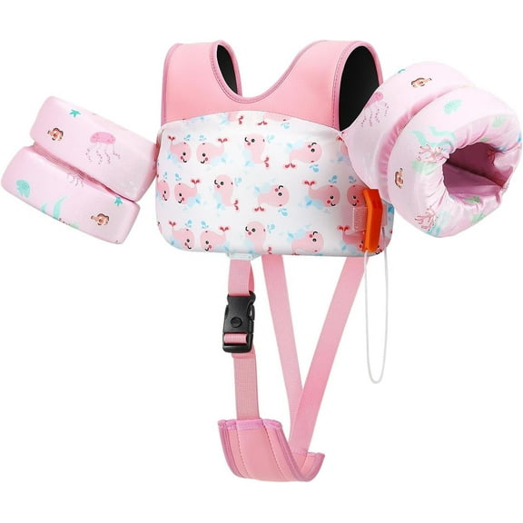 HEY!SPLASH Kids Swimming Vest, Kid Floaties, Puddle Kids Jumper with Adjustable Strap, Swim Jacket Water Wing Arm Kid Float, Pool Sea Swimming Aid for Boy Girl,Pink Whale