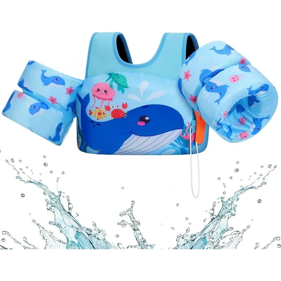HEY! SPLASH Swim Vest for Kids, Toddler Pool Floaties Fit, Children Swimming Vest with Adjustable Strap, Swim Vest Water Wing Arm Float, Puddle Sea Beach Boat Jumper Boy Girl,Blue Big Whale