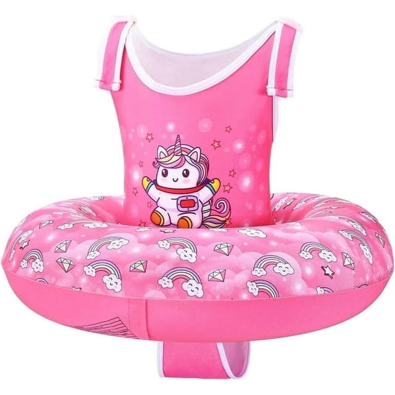 HeySplash Swim Vest Age 3-6 Kids, Adjustable Strap Floaties Swimsuit for Boys/Girls 30-60lbs, Pool Floating Tubes Swim Trainer Jackets, Beginner Learn to Swim,Rosy Unicorn