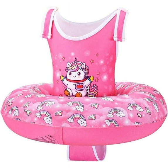 HEY! SPLASH Swim Vest Age 3-6 Kids, Adjustable Strap Floaties Swimsuit for Boys/Girls 30-60lbs, Pool Floating Tubes Swim Trainer Jackets, Beginner Learn to Swim,Rosy Unicorn