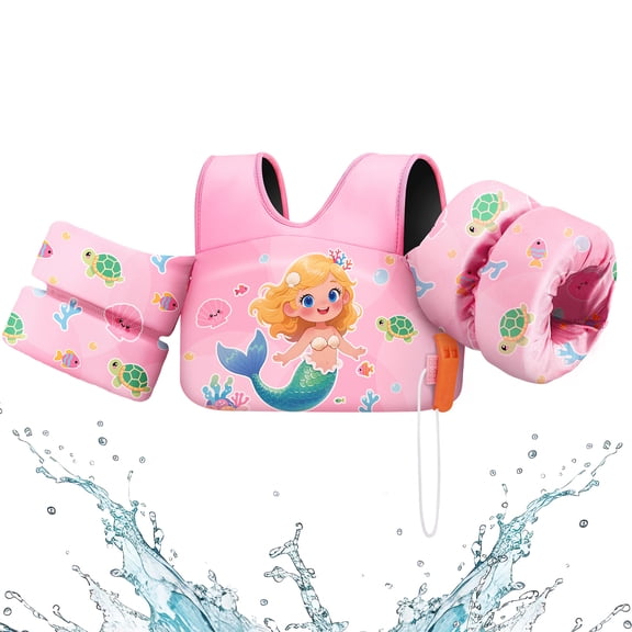 HeySplash Swim Vest For Kids,Toddler Pool Floaties Fit 33-66 Lbs，Swimming Vest with Adjustable Strap Suitable Age 3-7 Kids,Pink Mermaid