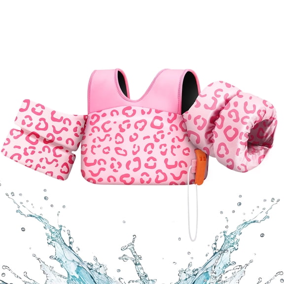 HEY! SPLASH Swim Vest for Kids, Toddler Pool Floaties Fit 31-66 Lbs,Swimming Vest with Adjustable Strap Suitable for Age 3-7,Pink Leopard