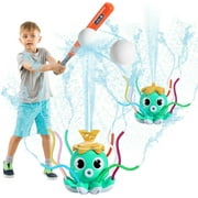 HEY! SPLASH Water Sprinkler Baseball Toy, 2 in 1 Water Spray Sprinkler Ball Set with 1 Detachable Sprinkler Head & 8 Wiggle Tubes, Outdoor Summer Toys Outside Toys for Toddlers and Kids, Blue Octopus
