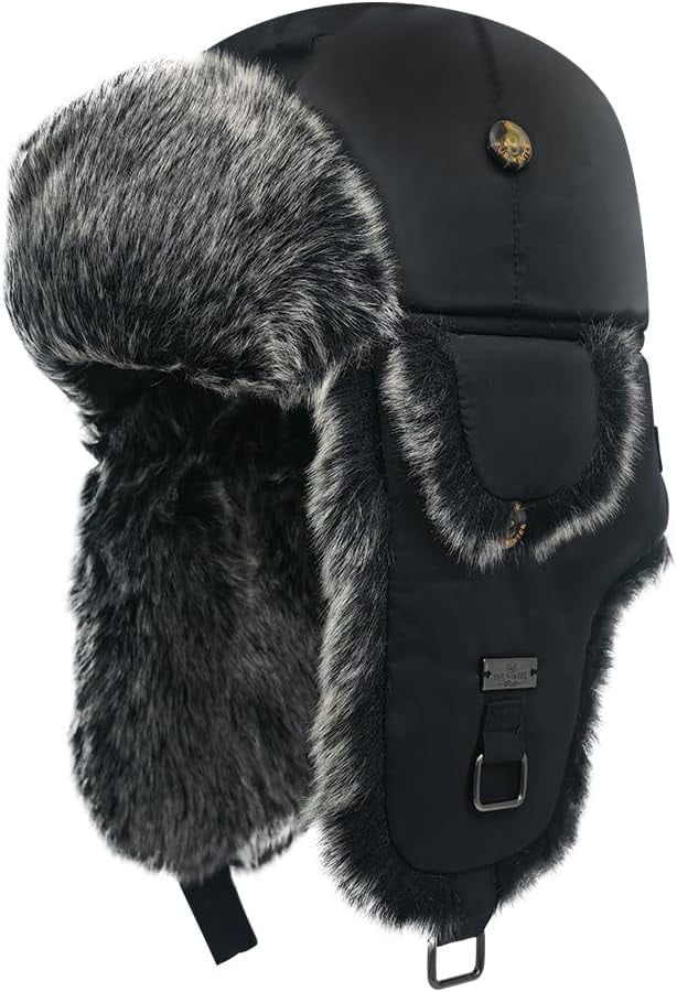 HEYANN Winter Trapper Hat,Wool Faux Fur Aviator Ski Trapper Trooper Pilot Snow Eskimo Hat with Ear Flaps for Men & Women