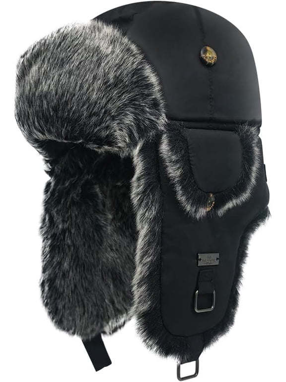 Winter Trapper Hat,Wool Faux Fur Aviator Ski Trapper Trooper Pilot Snow Eskimo Hat with Ear Flaps for Men & Women