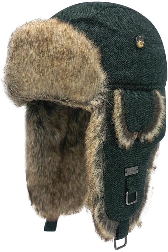 Winter Trapper Hat,Wool Faux Fur Aviator Ski Trapper Trooper Pilot Snow Eskimo Hat with Ear Flaps for Men & Women