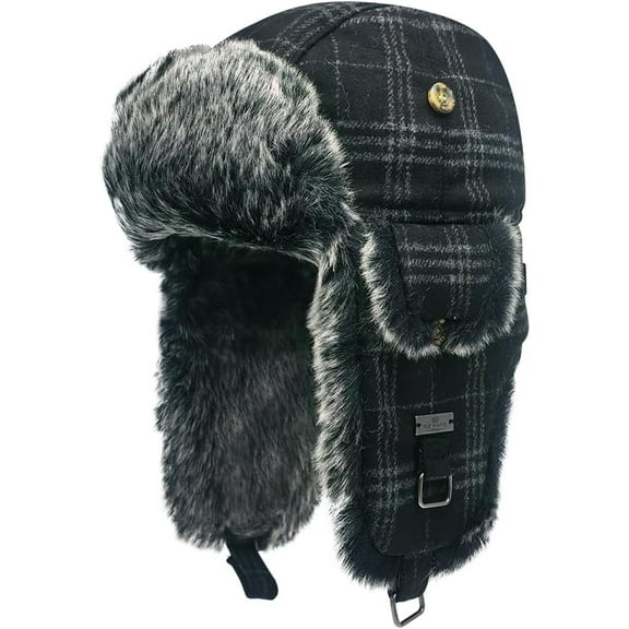Fur Winter Trapper Hat,Wool Faux Fur Aviator Ski Trapper Trooper Pilot Snow Eskimo Hat with Ear Flaps for Men & Women