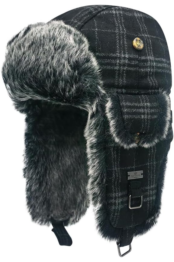 Fur Winter Trapper Hat,Wool Faux Fur Aviator Ski Trapper Trooper Pilot Snow Eskimo Hat with Ear Flaps for Men & Women