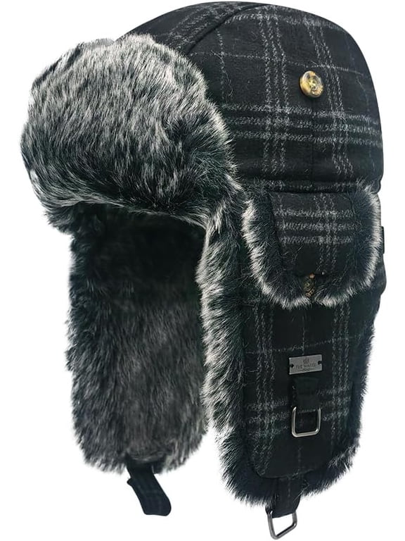 Fur Winter Trapper Hat,Wool Faux Fur Aviator Ski Trapper Trooper Pilot Snow Eskimo Hat with Ear Flaps for Men & Women