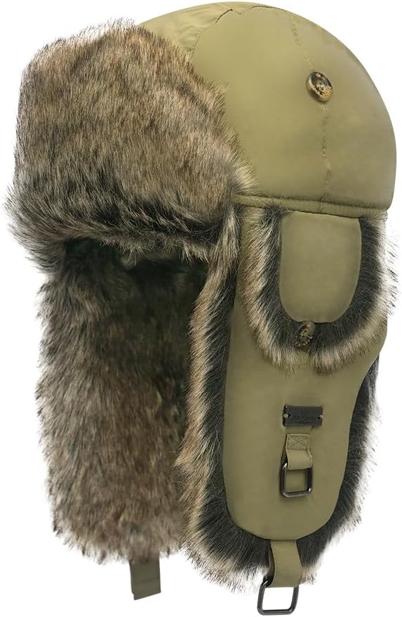 HEYANN Winter Trapper Hat,Wool Faux Fur Aviator Ski Trapper Trooper Pilot Snow Eskimo Hat with Ear Flaps for Men & Women