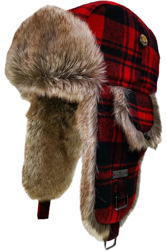 Winter Trapper Hat,Wool Faux Fur Aviator Ski Trapper Trooper Pilot Snow Eskimo Hat with Ear Flaps for Men & Women