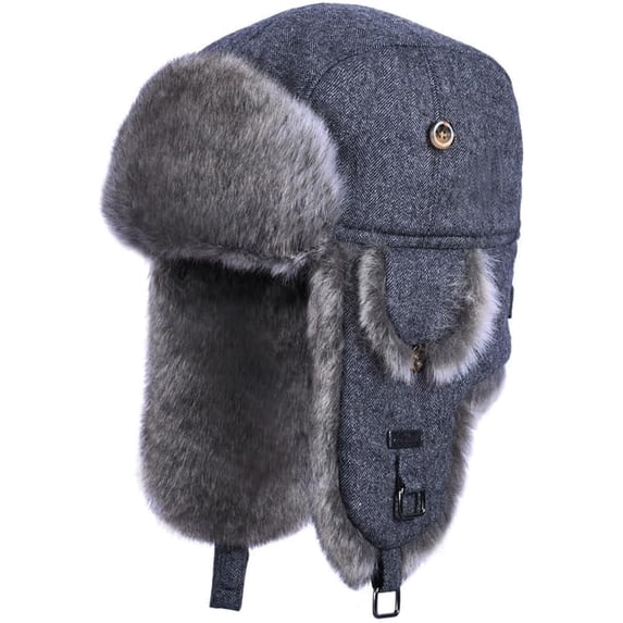 HEYANN Winter Trapper Hat,Wool Faux Fur Aviator Ski Trapper Trooper Pilot Snow Eskimo Hat with Ear Flaps for Men & Women