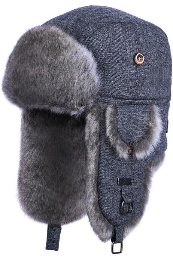Winter Trapper Hat,Wool Faux Fur Aviator Ski Trapper Trooper Pilot Snow Eskimo Hat with Ear Flaps for Men & Women