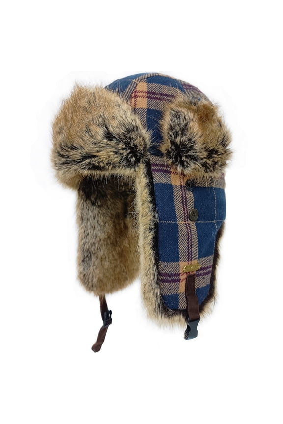 Winter Trapper hat,Russian Ushanka Plaid Faux Fur Fuzzy for Men Women with Ear Flaps Eskimo Soviet Pilot Hat