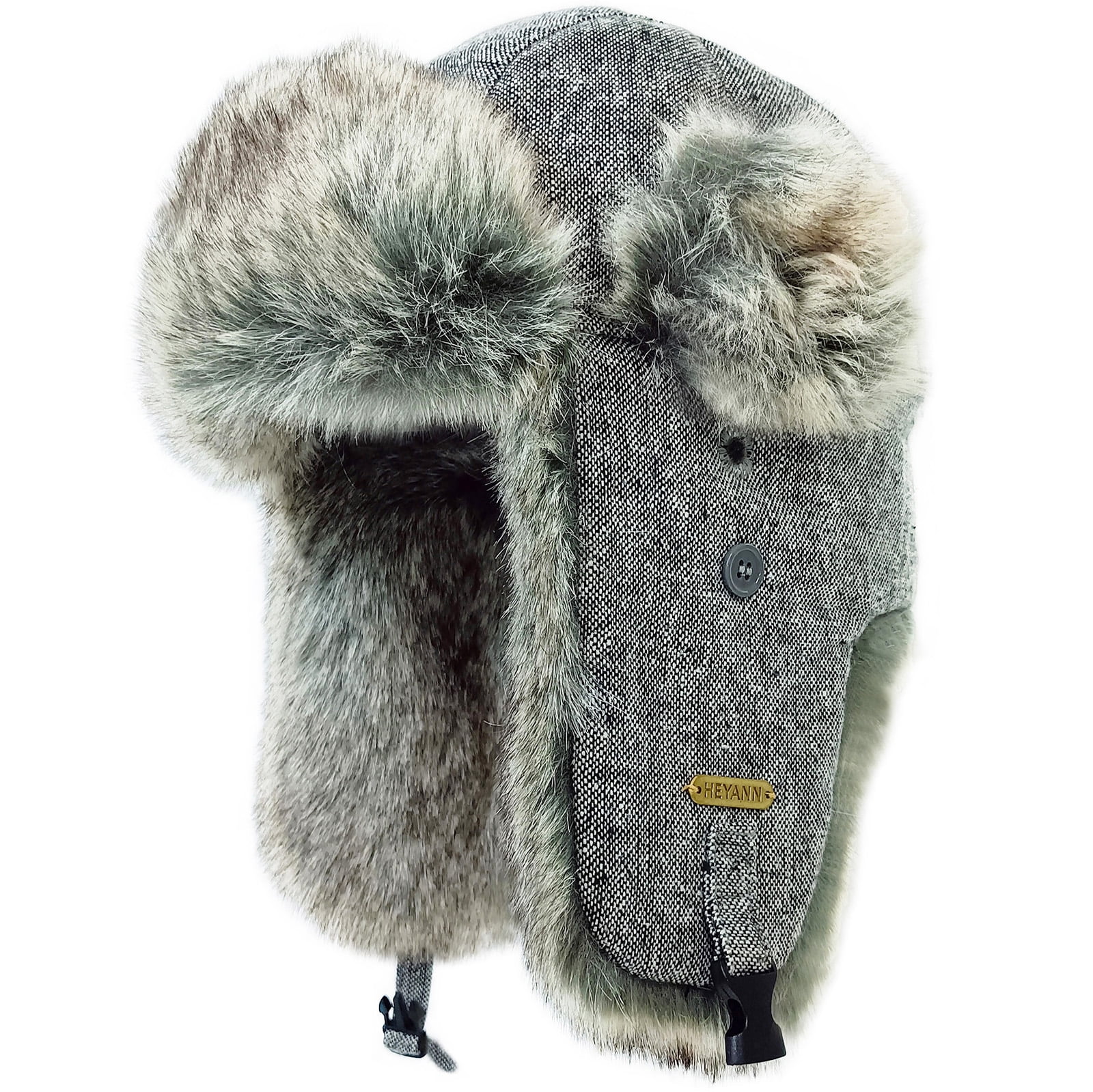 Vintage Russian Ushanka Faux Fur Trapper Hat Gray Winter Soviet Style Unisex Grey Faux Fur Russian Ushanka Hat for Men: FurHatWorld.com main image 4