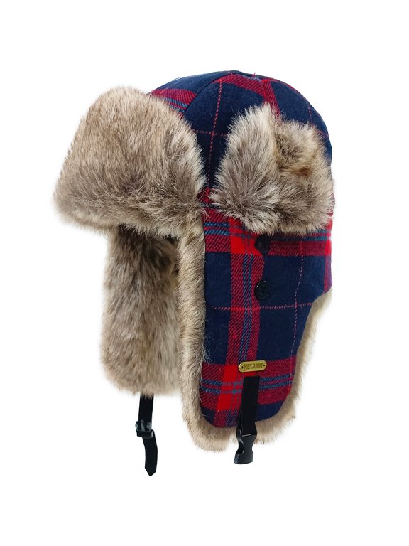 Winter Trapper hat,Russian Ushanka Plaid Faux Fur Fuzzy for Men Women with Ear Flaps Eskimo Soviet Pilot Hat