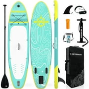 HEYBOARD Inflatable Stand Up Paddle Board 10'/10’6” Standup Paddleboard with Premium SUP Accessories & Backpack, Non-Slip Deck, Waterproof Bag, Leash, Paddle, Hand Pump, Mint Green