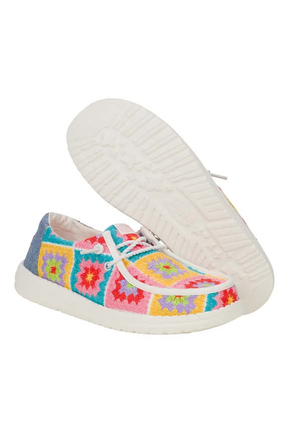 HEYDUDE Crochet Squares - Pink/Multicolor,  Women's Size 5