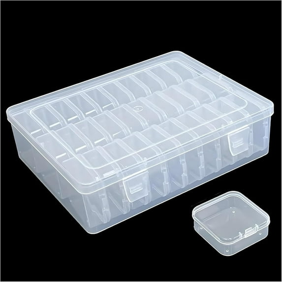 HEYMKGO 30Pcs Bead Organizer Box with Hinged Lid - Small Clear Plastic Craft Storage HContainers Kit for Jewelry Making, DIY Bracelets, Beads, Nails, Screws, Seeds & Small Parts Organization