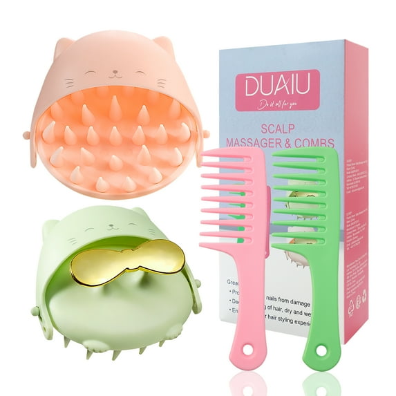 HEYMKGO 4pcs/set Hair Comb Set for All Hair Types - Silicone Scalp Massager - Shampoo Brush