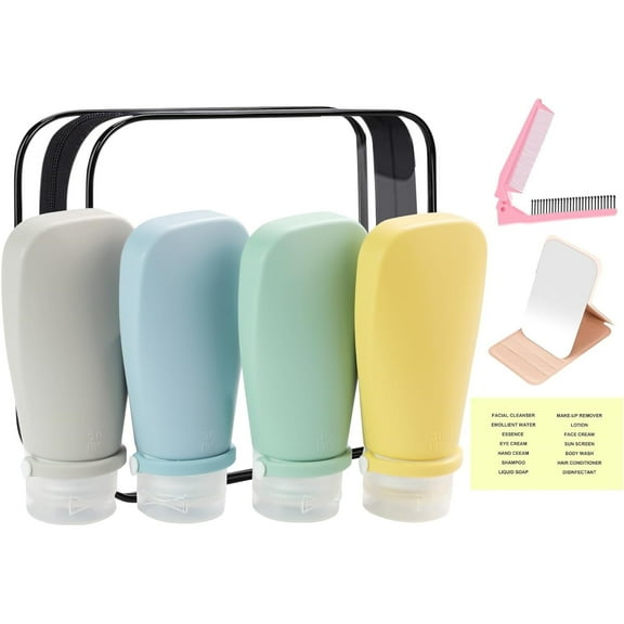 HEYMKGO 8Pcs Travel Bottles Set, Silicone Refillable Leak Proof 3oz Travel Containers for Toiletries